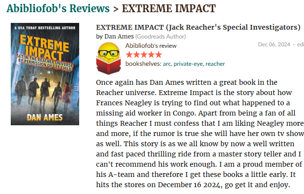 Happy pub day to <a href="/AuthorDanAmes/">Dan Ames</a> His Extreme Impact is out in stores all over the world today, go get it.