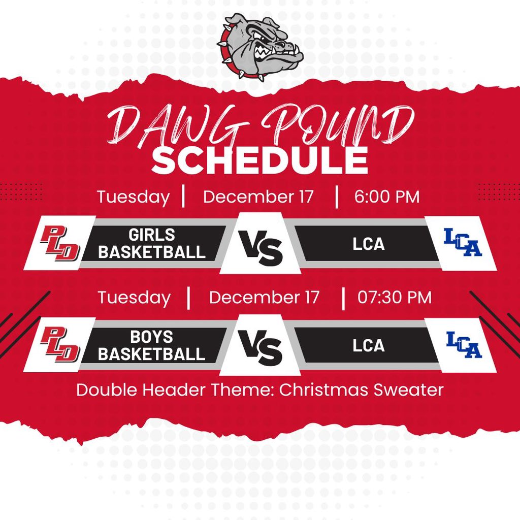 Dawg Pound Schedule — December 17 — Boys and Girls Basketball Double Header

#allinon1600 #WeAreDUNBAR