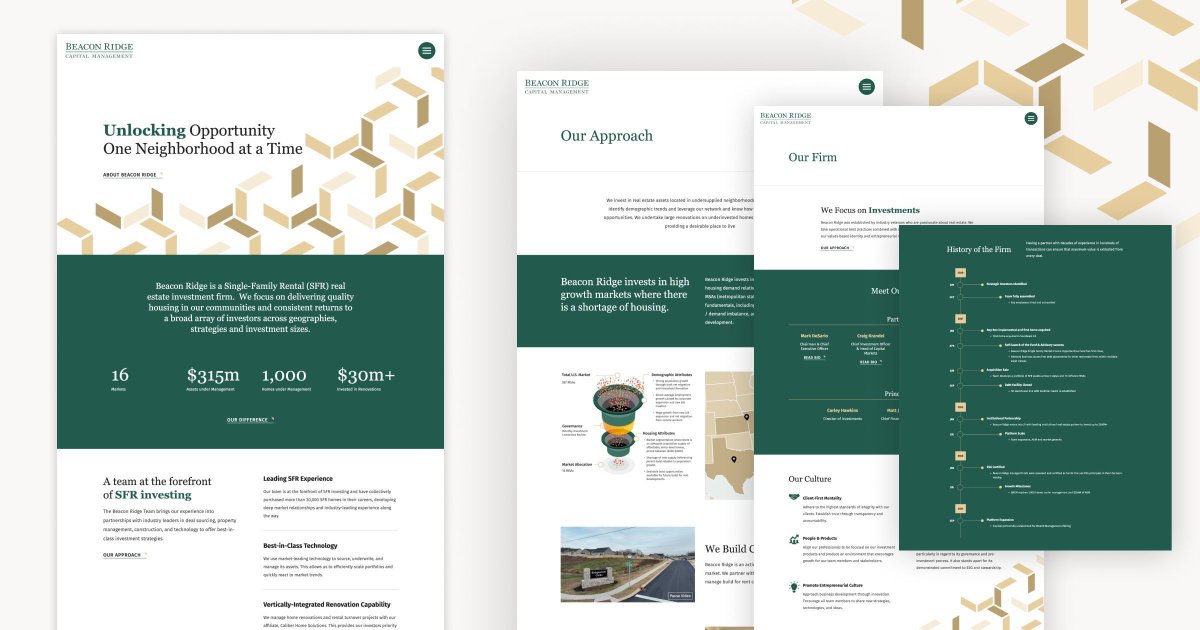 With a dynamic and interactive design, the new Beacon Ridge site presents information surrounding their firm, capital management strategies, approach, and investment opportunities for both current and potential clients. View the site at beaconridgecap.com