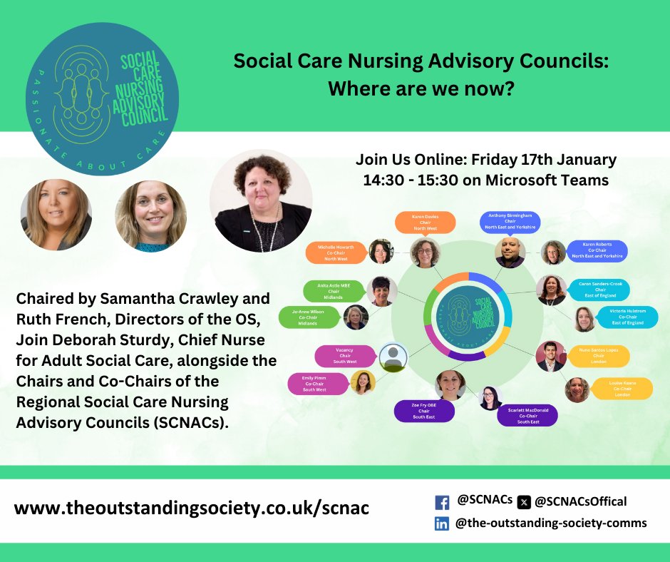 The Outstanding Society (@outstandingscic) on Twitter photo Join our <a href="/SCNACsOffical/">SCNACs (Social Care Nursing Advisory Councils)</a> Virtual Meeting where our Directors and hosts, <a href="/samanth52379864/">Samantha Crawley π</a> and Ruth French are joined by <a href="/sturdy_deborah/">Deborah Sturdy</a> of <a href="/DHSCgovuk/">Department of Health and Social Care</a> and the chairs and co-chairs of the 7 Social Care Nursing Advisory Councils to discuss - "Where are we now?"
Hear about the Join our <a href="/SCNACsOffical/">SCNACs (Social Care Nursing Advisory Councils)</a> Virtual Meeting where our Directors and hosts, <a href="/samanth52379864/">Samantha Crawley π</a> and Ruth French are joined by <a href="/sturdy_deborah/">Deborah Sturdy</a> of <a href="/DHSCgovuk/">Department of Health and Social Care</a> and the chairs and co-chairs of the 7 Social Care Nursing Advisory Councils to discuss - "Where are we now?"
Hear about the