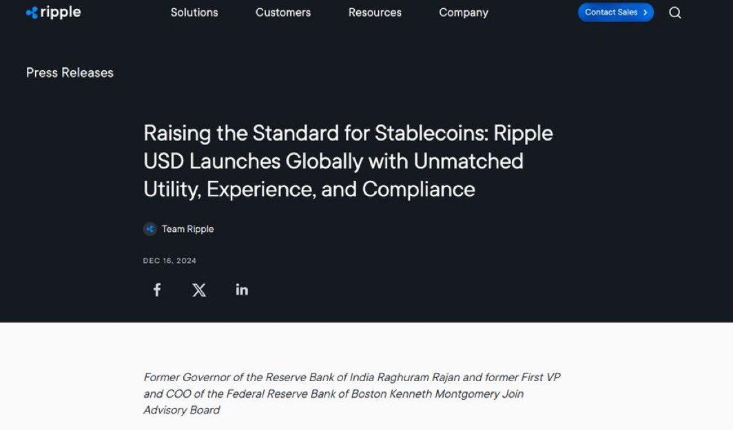JacobKinge's tweet photo. BREAKING: Ripple to set to launch Ripple USD (RLUSD) tomorrow. 🚀 

Unlike Tether, this stable coin is to be fully backed by USD deposits and government bonds. There will also be monthly audits, for transparency. https://t.co/HagvbzVhCz
