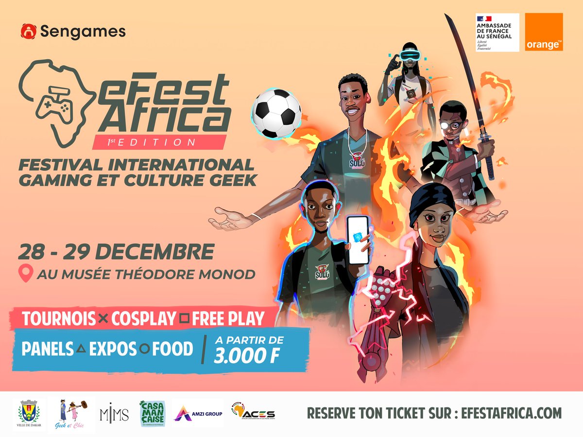 SENGAMES 🇸🇳🌟🎮 (@sen_games) on Twitter photo Et si on terminait 2024 en mode level max ? 🎮✨🥳
E-Fest Africa débarque les 28 et 29 décembre au Musée Théodore Monod pour un week-end de folie en collaboration avec <a href="/FranceoSenegal/">France au Sénégal 🇫🇷🇪🇺</a>, <a href="/orange_sn/">Orange Sénégal</a> et Geek et Chic 👇🏾 Et si on terminait 2024 en mode level max ? 🎮✨🥳
E-Fest Africa débarque les 28 et 29 décembre au Musée Théodore Monod pour un week-end de folie en collaboration avec <a href="/FranceoSenegal/">France au Sénégal 🇫🇷🇪🇺</a>, <a href="/orange_sn/">Orange Sénégal</a> et Geek et Chic 👇🏾