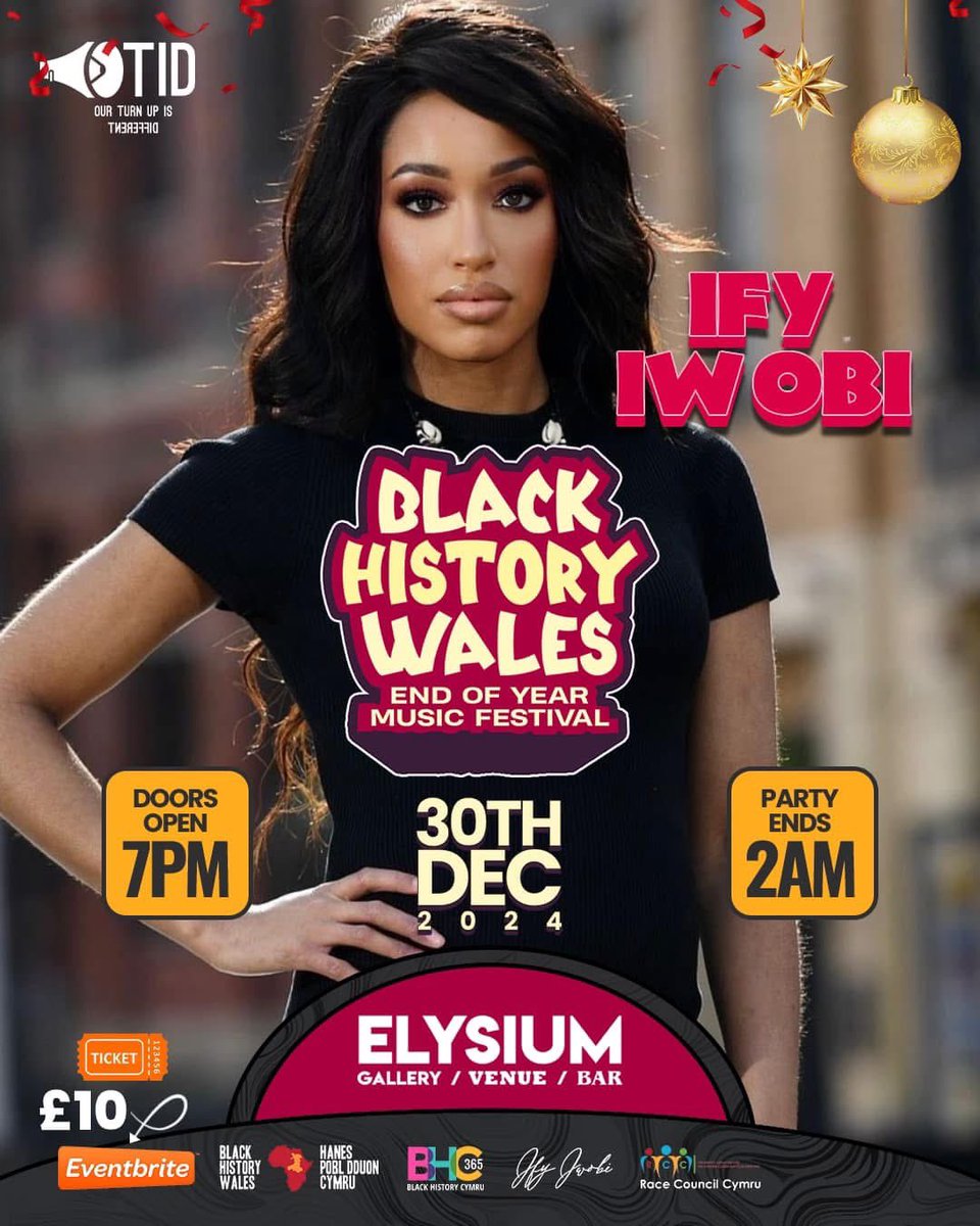 BLACK HISTORY WALES: END OF YEAR MUSIC FESTIVAL. End the year with a BANG! Join us on 30/12/24 <a href="/elysiumgallery/">elysium</a> Swansea for an unforgettable night celebrating Black culture, music, &amp;vibes! Mobo artists &amp; other Welsh artist take centre stage. Buy tickets
eventbrite.co.uk/e/black-histor…