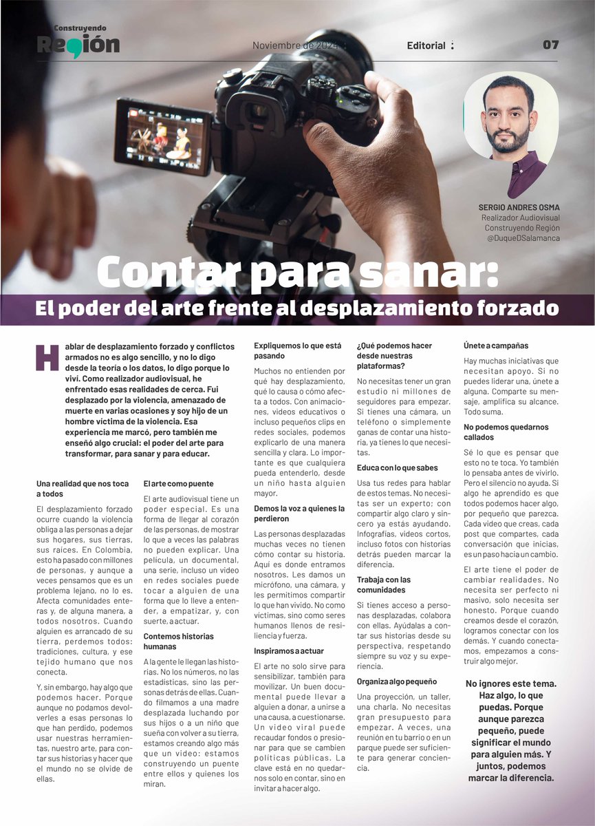 "CONTAR PARA SANAR
 El poder del arte frente al desplazamiento forzado", artículo que encontrarás en nuestra próxima edición impresa, al igual que, "Sin contemplación y sin concertación con Soto Norte, Minambiente anunció la reserva temporal"
#ComunicaciónComunitaria 
<a href="/ArisMining/">Aris Mining</a>