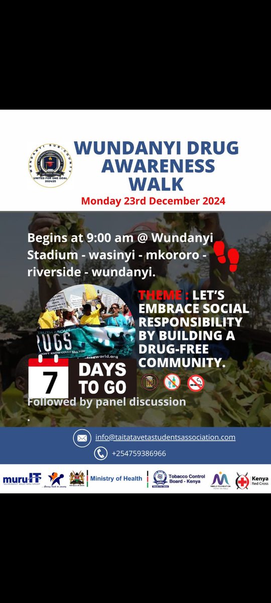 muli_jackson_'s tweet photo. Join us in Wundanyi as the Taita Taveta Students Association champions a drug-free community through our Drug and Substance Abuse Walk. Together, we can create a healthier, safer environment for everyone💪 
#TTSA #SuperYouthAmbassador #KalonzosGirlfriend
@Students006
@charlruto https://t.co/ODt3aUVAYd