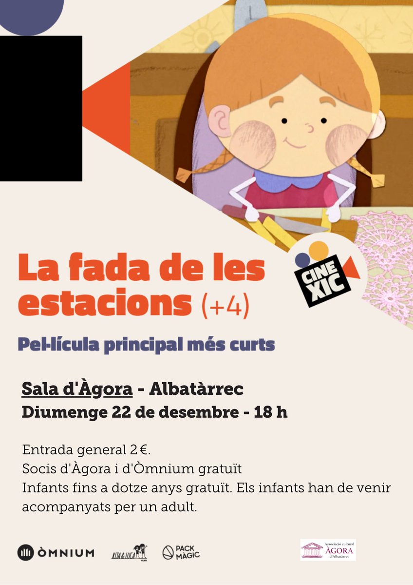 🎥 ÚLTIMA SESSIÓ  CINEXIC!
📅  Diumenge 22 de desembre
🕕 18:00 hores
📍 Espai Àgora  Plaça Sant Salvador 12, 1b Albatàrrec.
🚸 Edat recom.: a partir de 4 anys
 📝Inscripcions: acortar.link/N6E3ni
Recordeu portar el passaport del Cinexic!  @omniumlleidaponent @omniumcultura