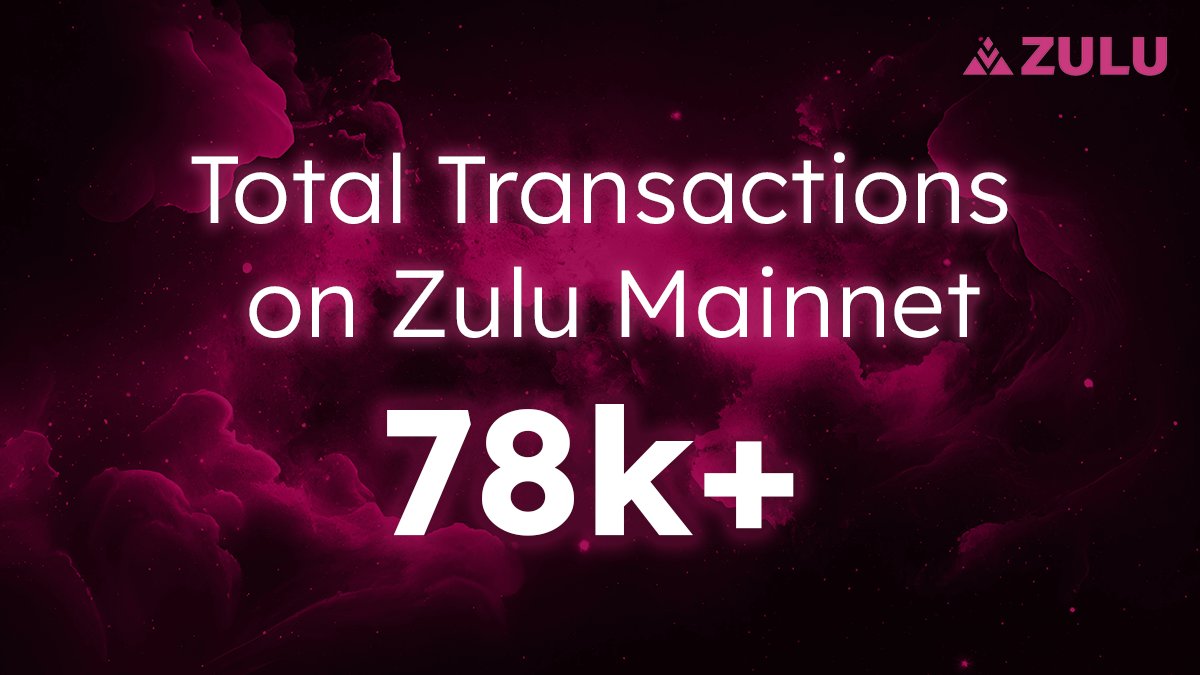 What a start! 🔥 The Total Transactions on the Zulu Mainnet are over 78k! ⏫  🔍 Link to ZuluScan: zuluscan.io  🌉 Bridge to the Zulu Network now to participate in ecosystem growth: bridge.zulunetwork.io