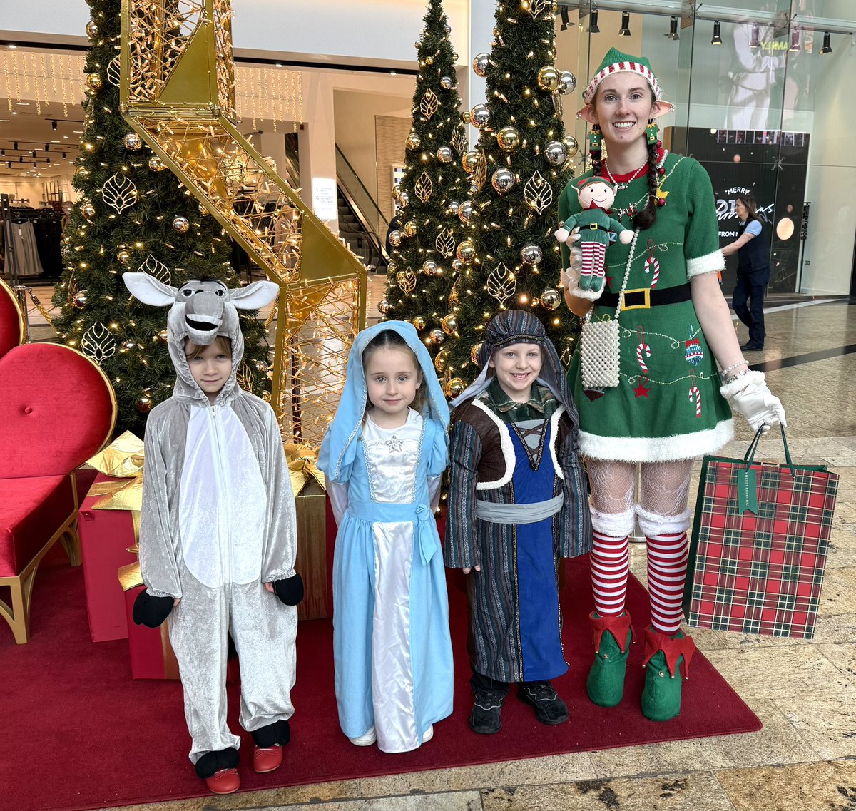 Aislinsmith01's tweet photo. Huge thank you to Mary, Joseph and The Wee Donkey from @StBernardsPS for hand delivering a lovely gift to Aislin The Elf  today 😊💚 Hope you all have a wonderful Christmas🎄 #AislinTheElf  #AislinsElfSquad #6ftElf  #RealElfThatsNoOnAShelf #christmas2024 #christmastime🎁 https://t.co/ZiXRZsEgoA
