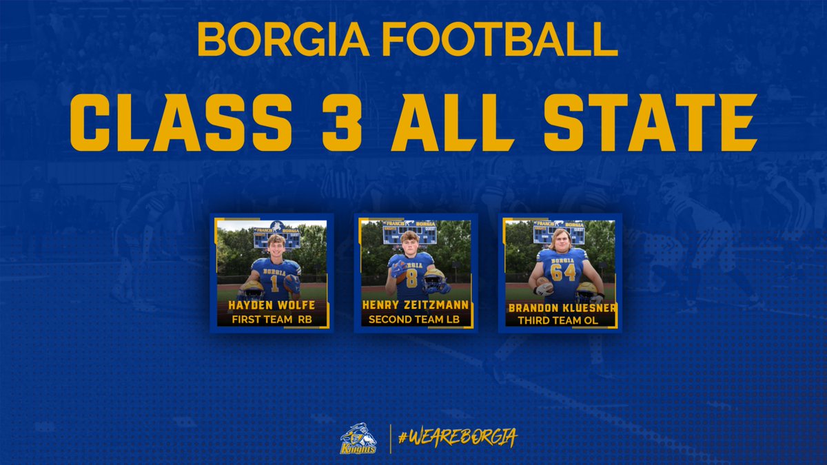 Congratulations to Hayden Wolfe (1st), Henry Zeitzmann (2nd) &amp; Brandon Kluesner (3rd) on being named to the Class 3 Football All-State Team.  A very deserving honor!