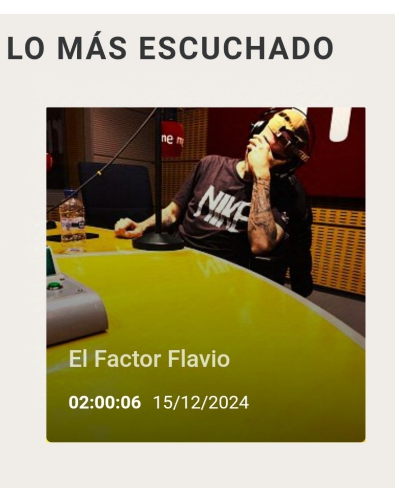 <a href="/blackvibesr3/">Black Vibes Radio 3</a> <a href="/radio3_rne/">Radio 3</a> 
<a href="/Flaviorodriguez/">Flavio Rodriguez</a> 
#LomásEscuchado 
<a href="/daleplayrecords/">Dale Play Records</a>