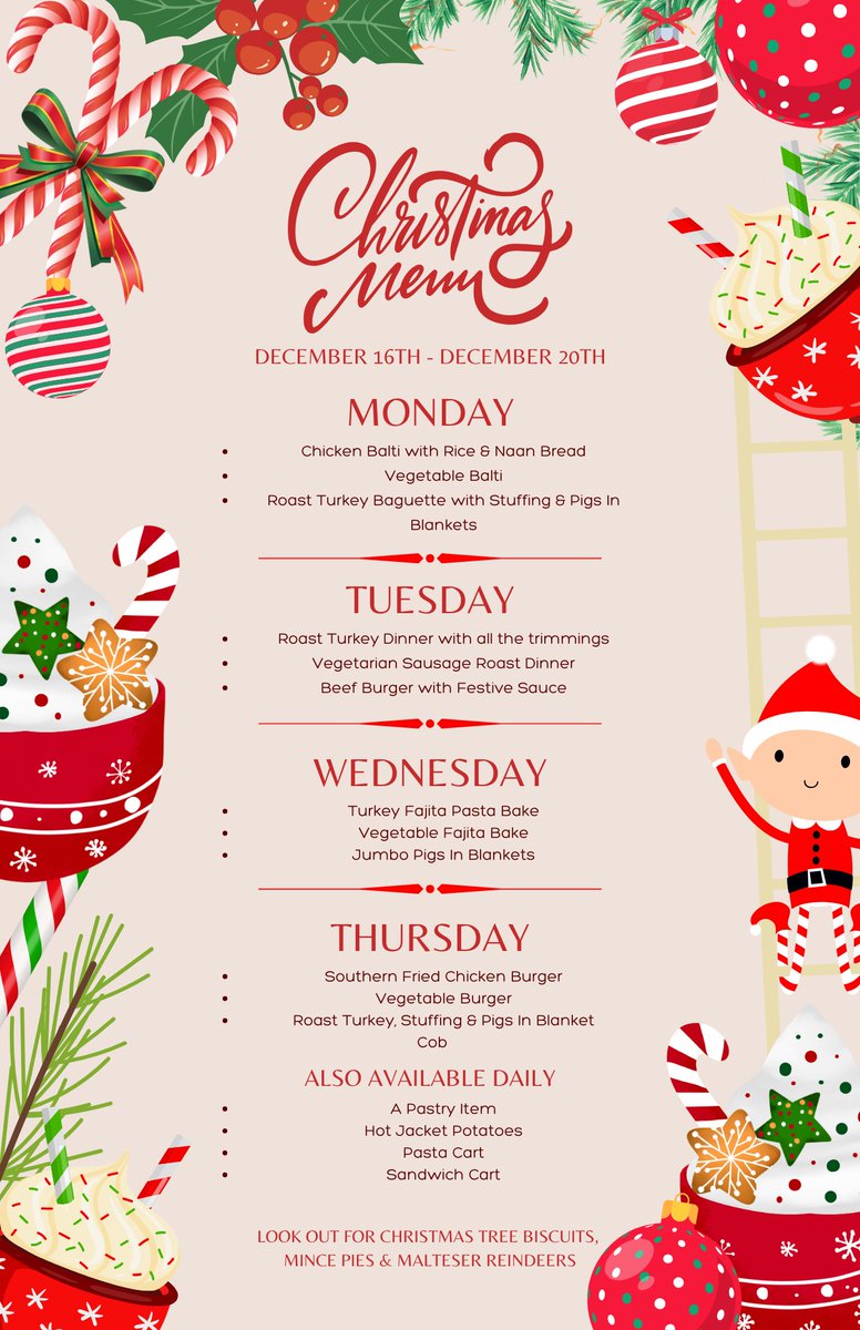 First day today for our Christmas menu
with a packed first serving! Our students loved it and
safe to say the menu went down an absolute treat!
🎄💜🧡🎅
