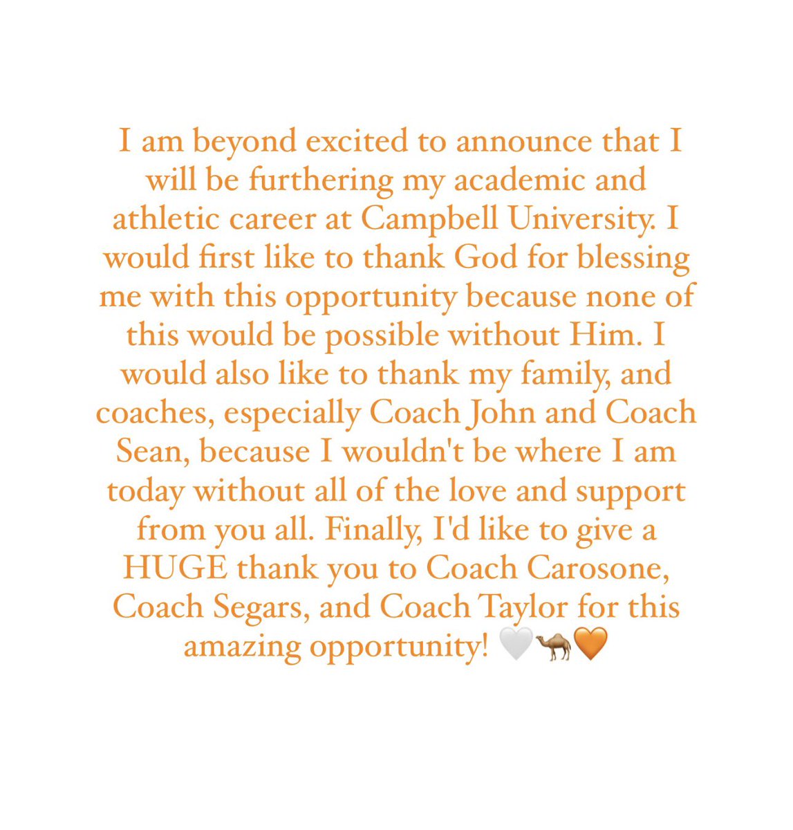 I am excited to announce my verbal commitment to <a href="/GoCamelsSB/">Campbell Softball</a>

Thank you <a href="/Emily5Car/">Emily Carosone</a> <a href="/CoachAbbyT/">Abby Taylor</a> and <a href="/coachsegars1/">Coach Segars</a> for this opportunity!!

ROLL HUMPS!!🐪