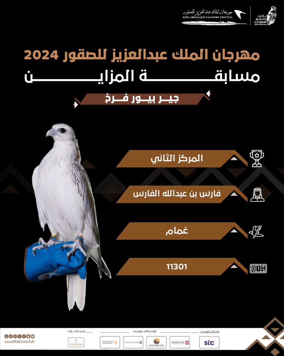 NCFSaudi's tweet photo. الفائز بالمركز الثاني فئة (جير بيور فرخ) #مسابقة_المزاين 🥈

#مهرجان_الملك_عبدالعزيز_للصقور⁩ 2024
⁧#إرث_يتجدد⁩ 
⁧#نادي_الصقور_السعودي⁩ 𓅃 https://t.co/9Nrrhr3Os3