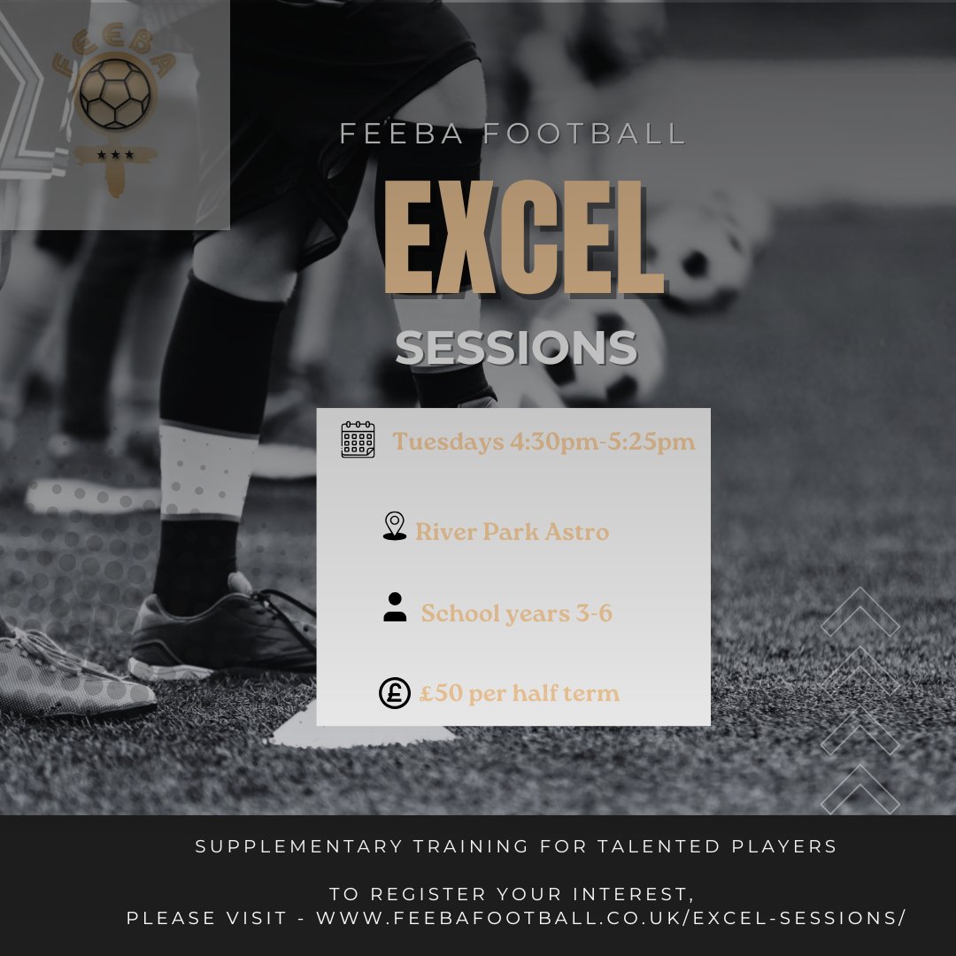 Our Excel sessions are for girls who are looking to progress their football further ⚽️🥅

Please visit our website to register your daughter’s interest for these sessions - feebafootball.co.uk/excel-sessions/