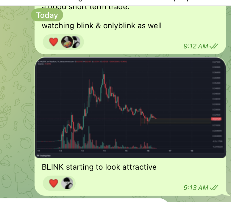 thesis is simple, lessons learned from griffain. 

toly &amp; solana will keep tweeting blink related things since it'll boost their ecosystem. 

got a bag in the demand zone, almost risk free now and will let it all ride. i wouldn't chase, let it pull back a bit

i faded this at $8M