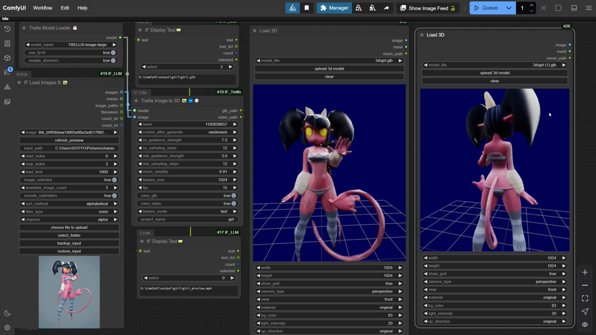 ImpactFramesX's tweet photo. On the last update it now works on embeded and 12GB Vram I am working on improving the quality and fbx export #b3d #comfyui #maya also the new 3d nodes by @jtydhr88 who has done a great job adding this to @ComfyUI https://t.co/Xs6r3ZUlAi