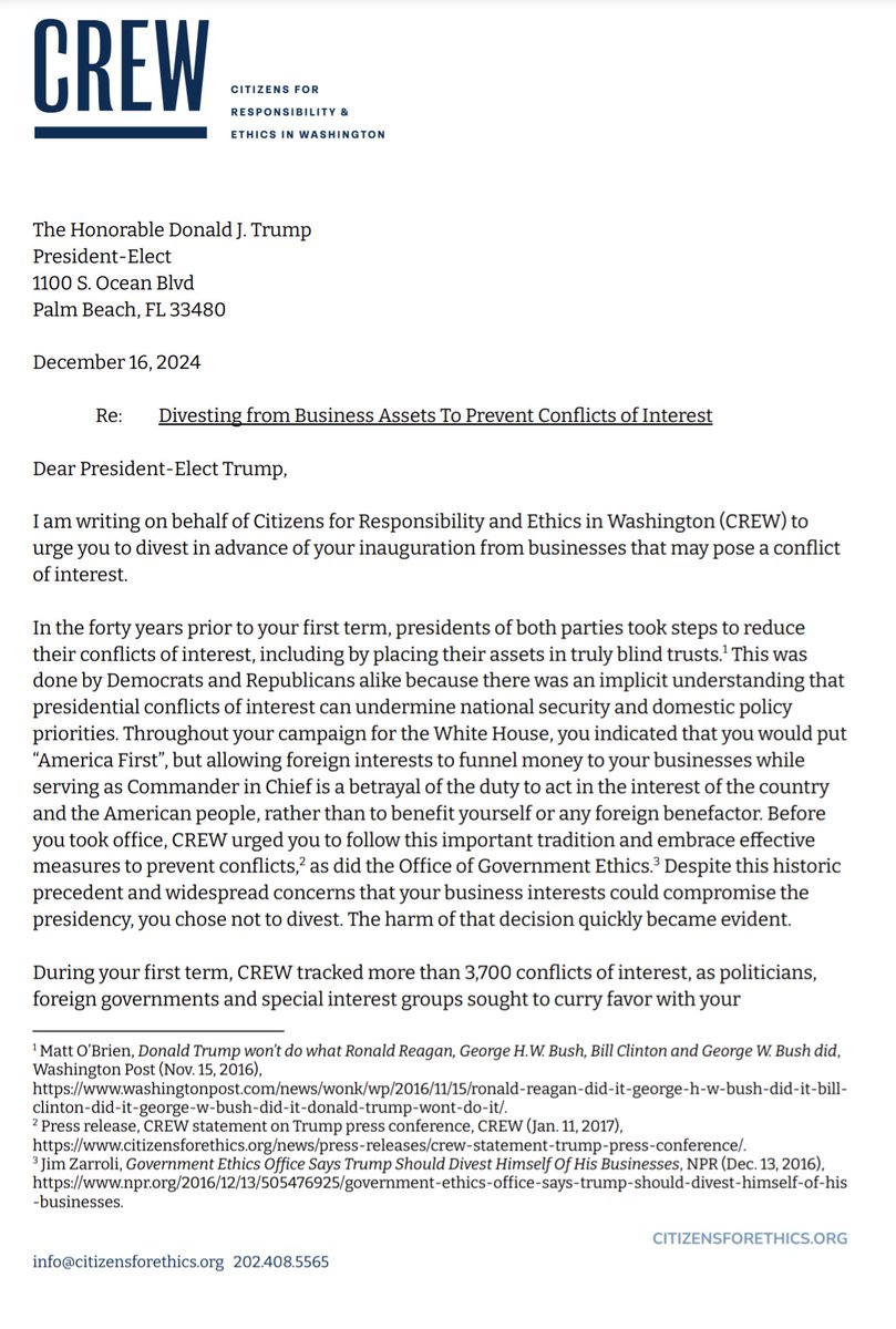 Steve_Leraris's tweet photo. Donald Trump must divest from businesses ahead of inauguration
December 16, 2024
https://t.co/LVUwoYR6Ec
#netde @CapeGazette @DelSussex @Deldems https://t.co/ZXwiNsSTLF