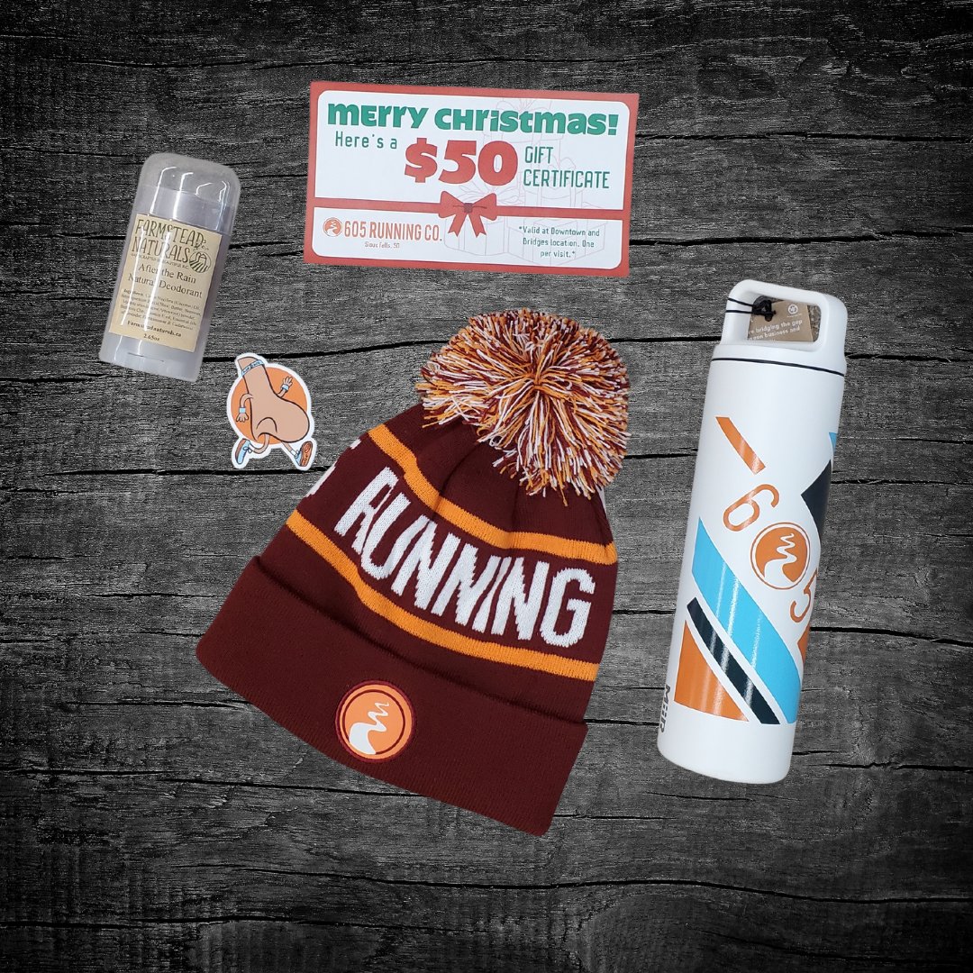 Run605's tweet image. Need some help shopping for the 605 fan in your life? Shop our 605 Gift Bundles featuring a variety of items any runner or non-runner will enjoy. So pick up your ready to go gift at either our Bridges or Downtown location.
Each bundle comes with a $50 gift certificate.

#run605