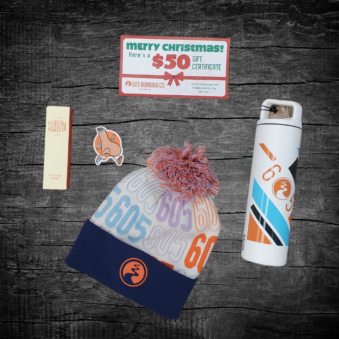 Run605's tweet image. Need some help shopping for the 605 fan in your life? Shop our 605 Gift Bundles featuring a variety of items any runner or non-runner will enjoy. So pick up your ready to go gift at either our Bridges or Downtown location.
Each bundle comes with a $50 gift certificate.

#run605