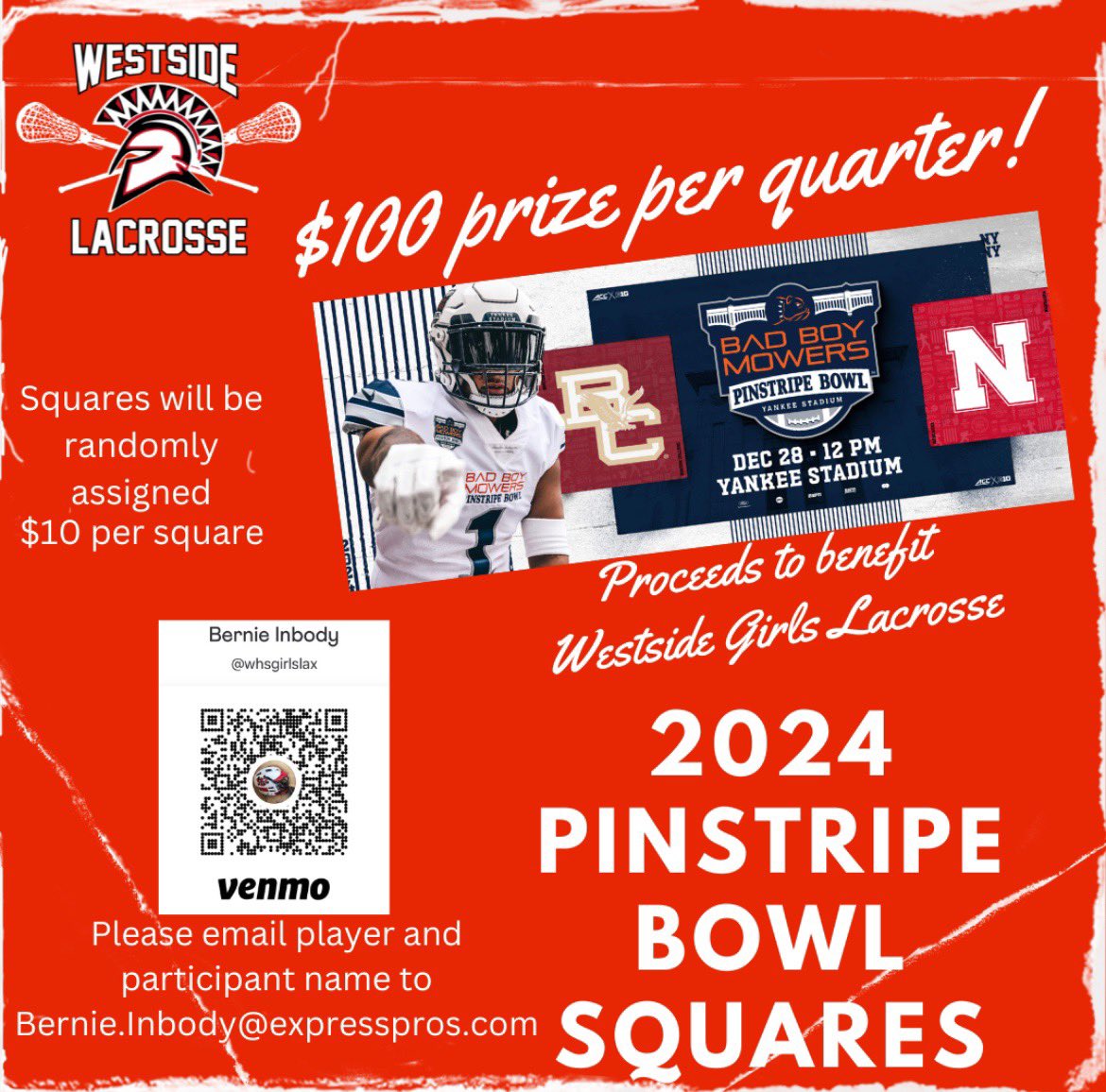 Get your squares today and support Westside Girls Lacrosse! #rollside