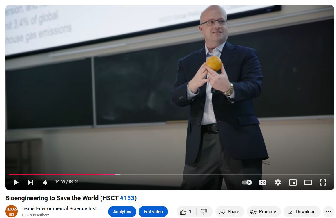 🌍✨ Bioengineering to Save the World is now live on our YouTube! 🍊 What do oranges have to do with plastic and cutting-edge bioengineering? 🤔 Watch the talk to find out! buff.ly/4070Ctb  #HotScienceCoolTalks #HSCT #Bioengineering #STEM #UTAustin <a href="/UTAustin/">UT Austin</a>