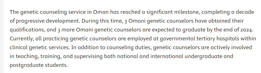 GIMJournal's tweet image. Learn more about the areas of service, scope of practice, and unique social and cultural nuances inherent to genetic counseling in Oman bit.ly/41NwoN5 #GIMO #ScopeOfPractice #PND #PGT
