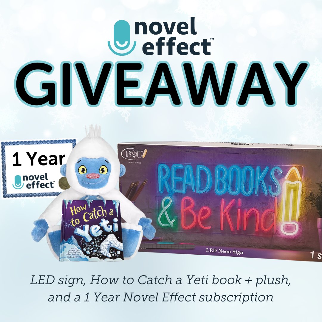 WIN 1 Year of Novel Effect, How to Catch a Yeti book + plush, and a LED neon sign📚 🎶 

✨ Follow us! 
✨ Tag a friend and tell them about the magic of Novel Effect!
✨ Retweet for an extra entry!

Not affiliated with X. Giveaway ends 12/24.