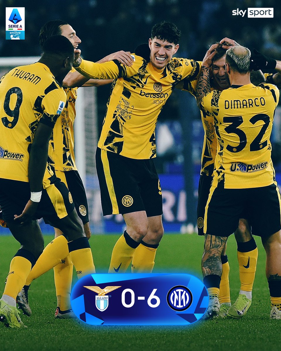 ⚫🔵 𝑳'𝑰𝒏𝒕𝒆𝒓 𝒅𝒊𝒍𝒂𝒈𝒂 𝒏𝒆𝒍 𝒑𝒐𝒔𝒕𝒊𝒄𝒊𝒑𝒐 𝒅𝒆𝒍𝒍'𝑶𝒍𝒊𝒎𝒑𝒊𝒄𝒐 𝒄𝒐𝒏𝒕𝒓𝒐 𝒍𝒂 𝑳𝒂𝒛𝒊𝒐
A segno Calhanoglu (su calcio di rigore), Dimarco, Barella, Dumfries, Carlos Augusto e Thuram per i nerazzurri

🔗 tiny.cc/Lazio-Inter
🏟️ #LazioInter 0-6
📸