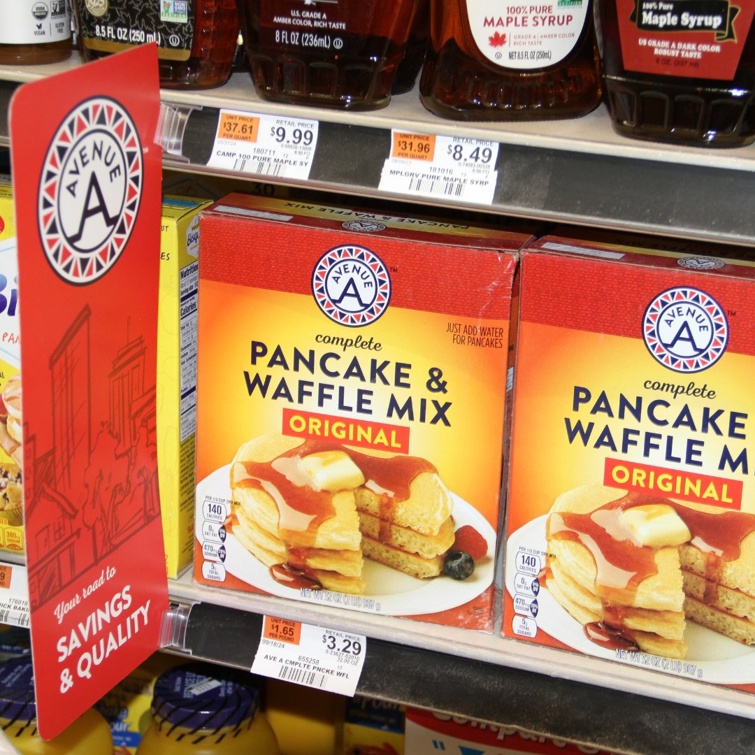 Rise and shine with the perfect breakfast duo! Avenue A's Pancake Mix makes flipping pancakes a breeze, pair it with the Pancake and Waffle Syrupfor a sweet touch. #RiseAndShine #PerfectBreakfast #AvenueA