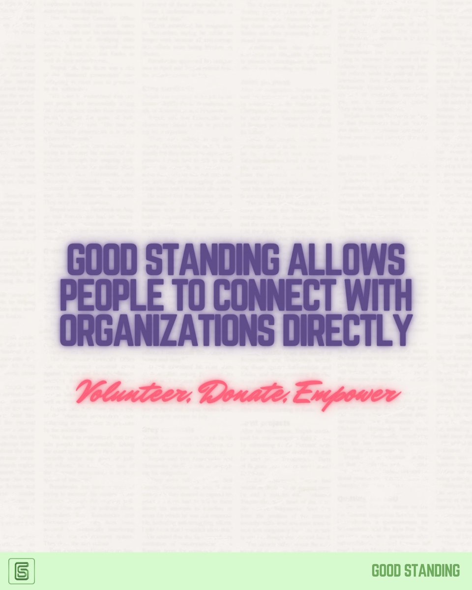 goodstandingapp's tweet image. 2.1% of donated money reaches local organizations—that’s where Good Standing comes in. We connect people directly with organizations, creating real, measurable impact. Let’s drive positive change. 💚#GoodStanding #CommunityImpact #Transparency