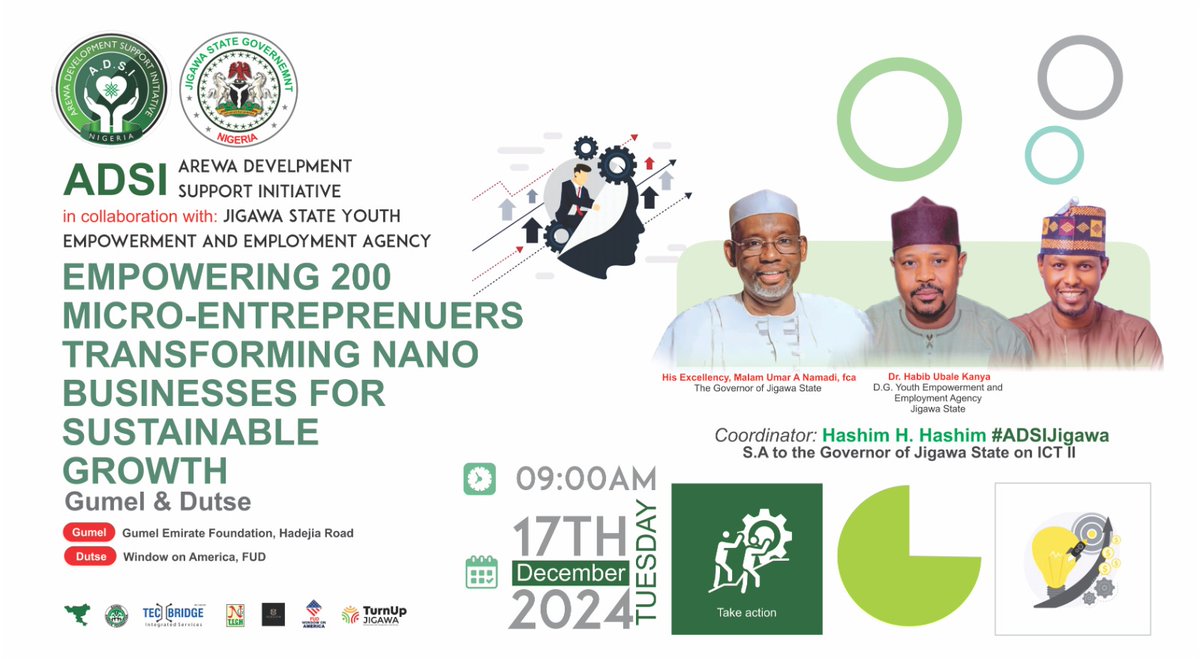 awesome_h's tweet image. It&apos;s here. it&apos;s tomorrow:

Date:
Talata 17-12-2024 - (Dutse)
Laraba 18-12-2024 - (Gumel)

Time: 09:00am

Venue: 
Dutse, FUD Library.
Gumel, VETAX - Gumel Emirate Foundation.

Hashim Coordinator #ADSIJigawa