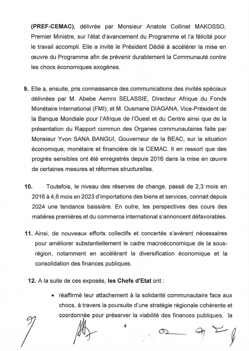 Communiqué Final du Sommet Extraordinaire de la #CemacSummit2024 tenue ce 16 décembre 2024 à Yaoundé, au 🇨🇲#Cameroun