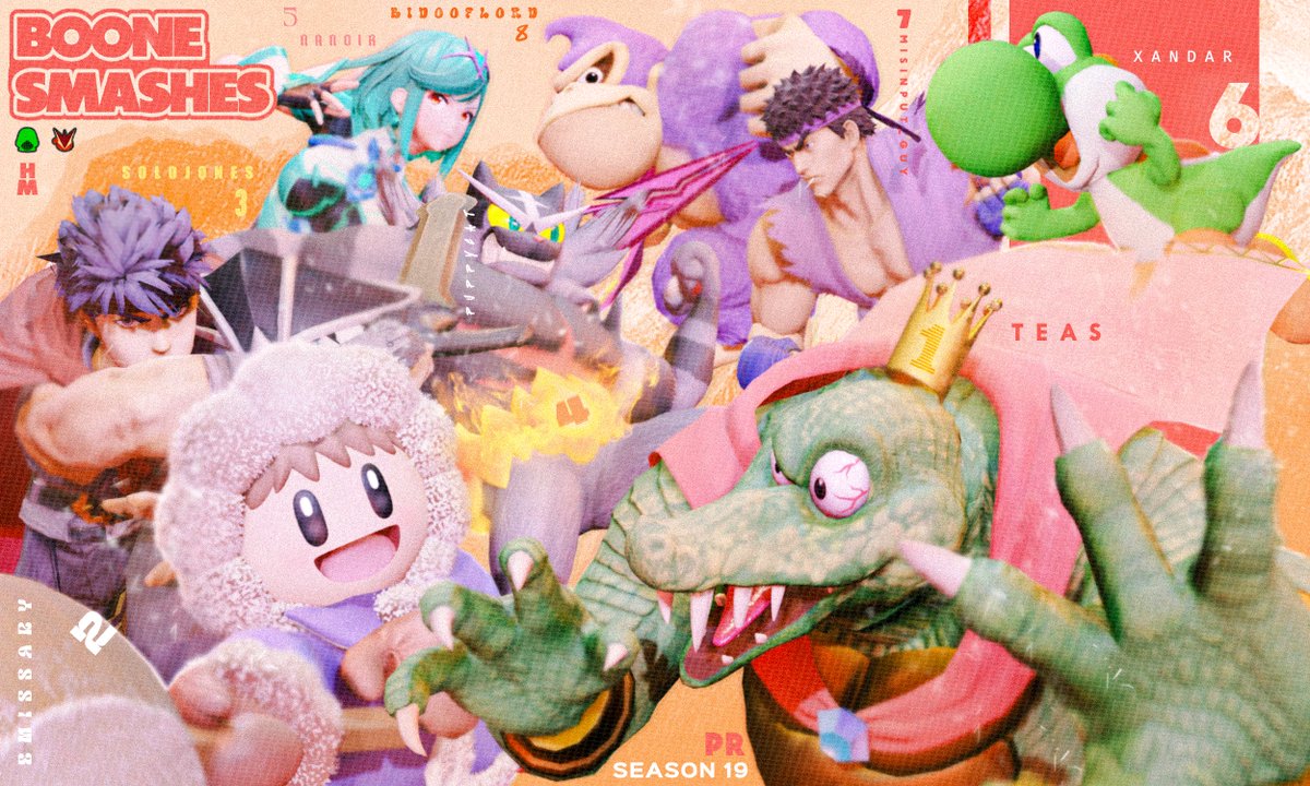 Boone Smashes PR Season 19, Congrats to our Top 8!
1st: <a href="/King_TeaS/">TeaS</a> 👑
2nd: <a href="/MissaryE/">mal</a> 🔨
3rd: <a href="/SoloJonesYT/">SoloJones</a> ⚔️
4th: Puppycat 😼
5th: <a href="/thegeekopia/">JR!!</a> 🔷
6th: <a href="/XanderW7381/">Xander Williams</a> 🦖
7th: Misinput_Guy
8th: Bidooflord

HMS: Samtheman / Knowmad