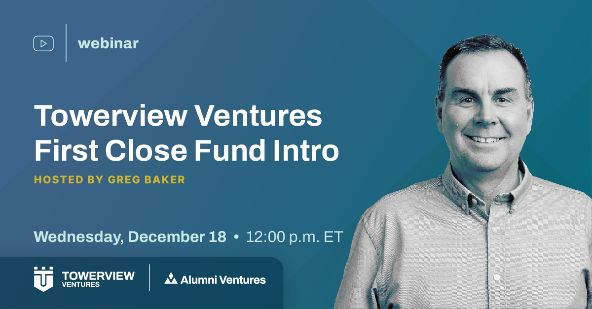Explore Towerview Ventures in an engaging presentation led by Managing Partner Greg Baker. Meet the team and gain valuable insights into their investment strategy and vision. Register now: av-funds.com/3ZC6Nnr.