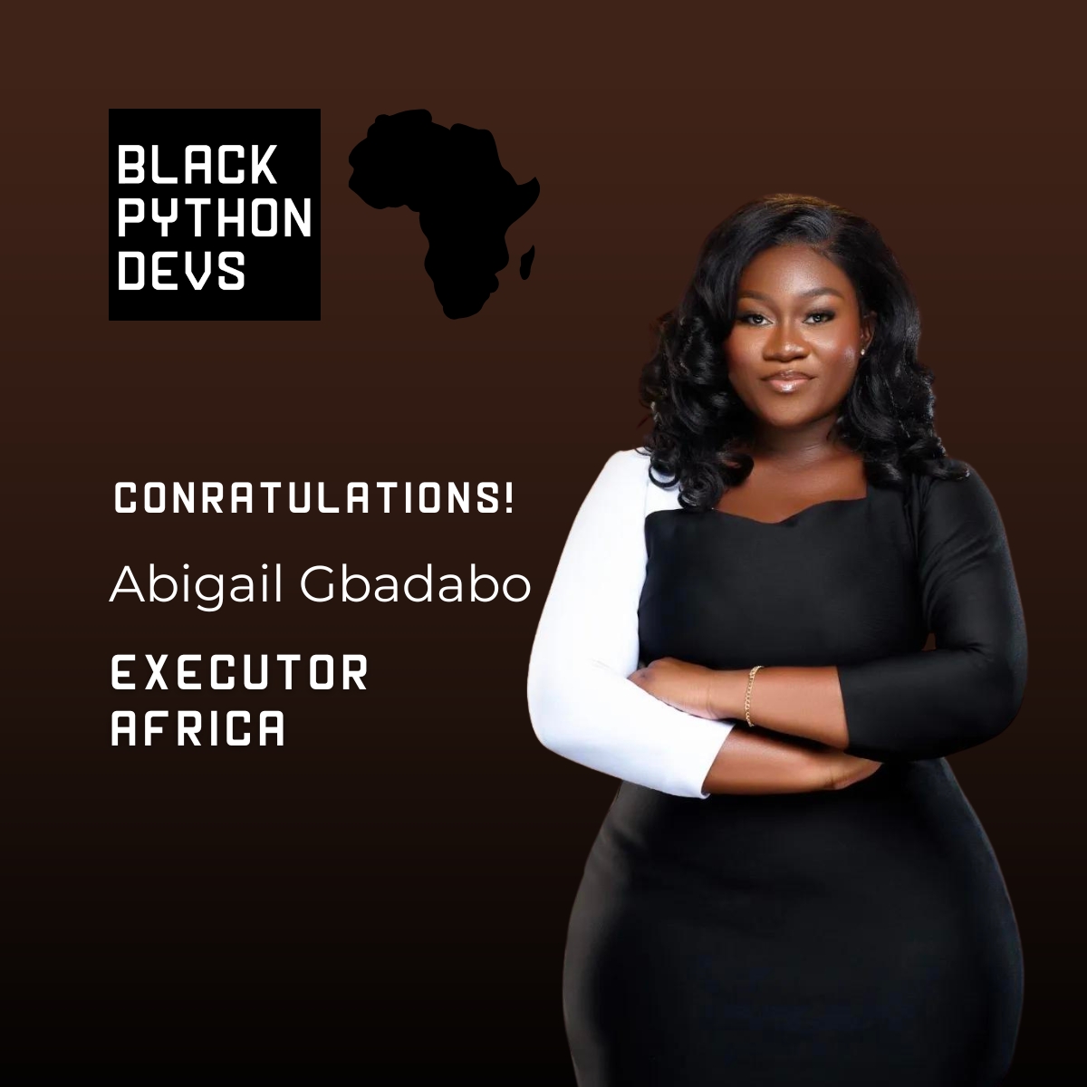 We're happy to announce that <a href="/afi_maame/">Afi</a> has been appointed as Africa's Regional Executor!

Congratulations Afi! We're excited for you to lead the African Community of Black Python Devs.