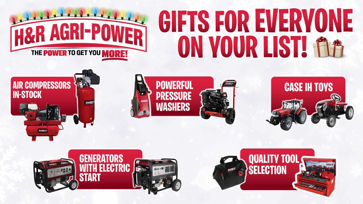 Gifts for EVERYONE on your list! Toys for the Kids, Tools for Dad, Apparel for Mom, &amp; MORE! Stop by H&amp;R Agri-Power for great deals on gifts for Christmas!🎁
