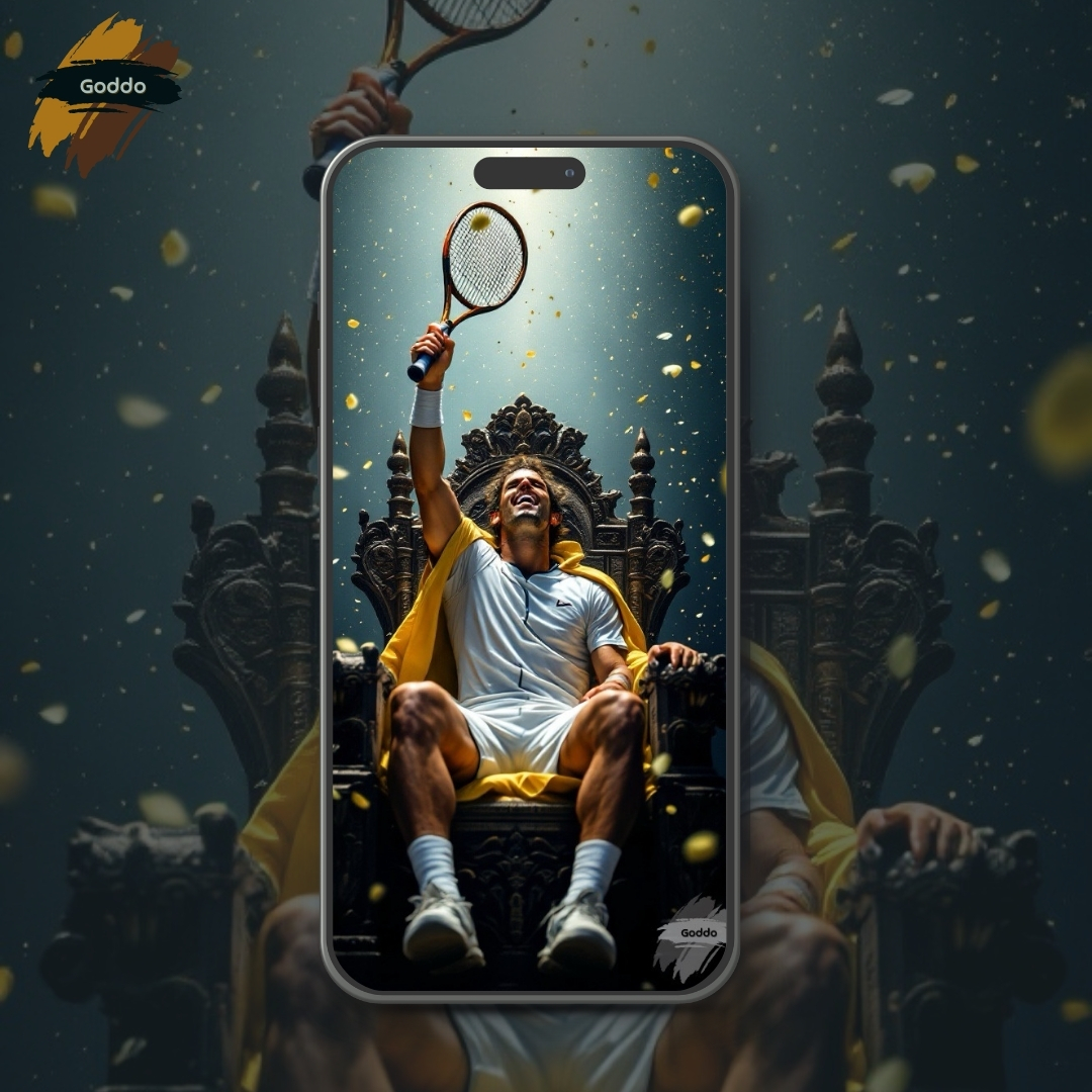 Goddo_AI's tweet image. Crown earned, not given. 🎾👑 Champions create their own legacy.   

#GoddoAI #GameSetMatch #TennisKing #RafaelNadal #TennisLovers #TennisArt #reklam