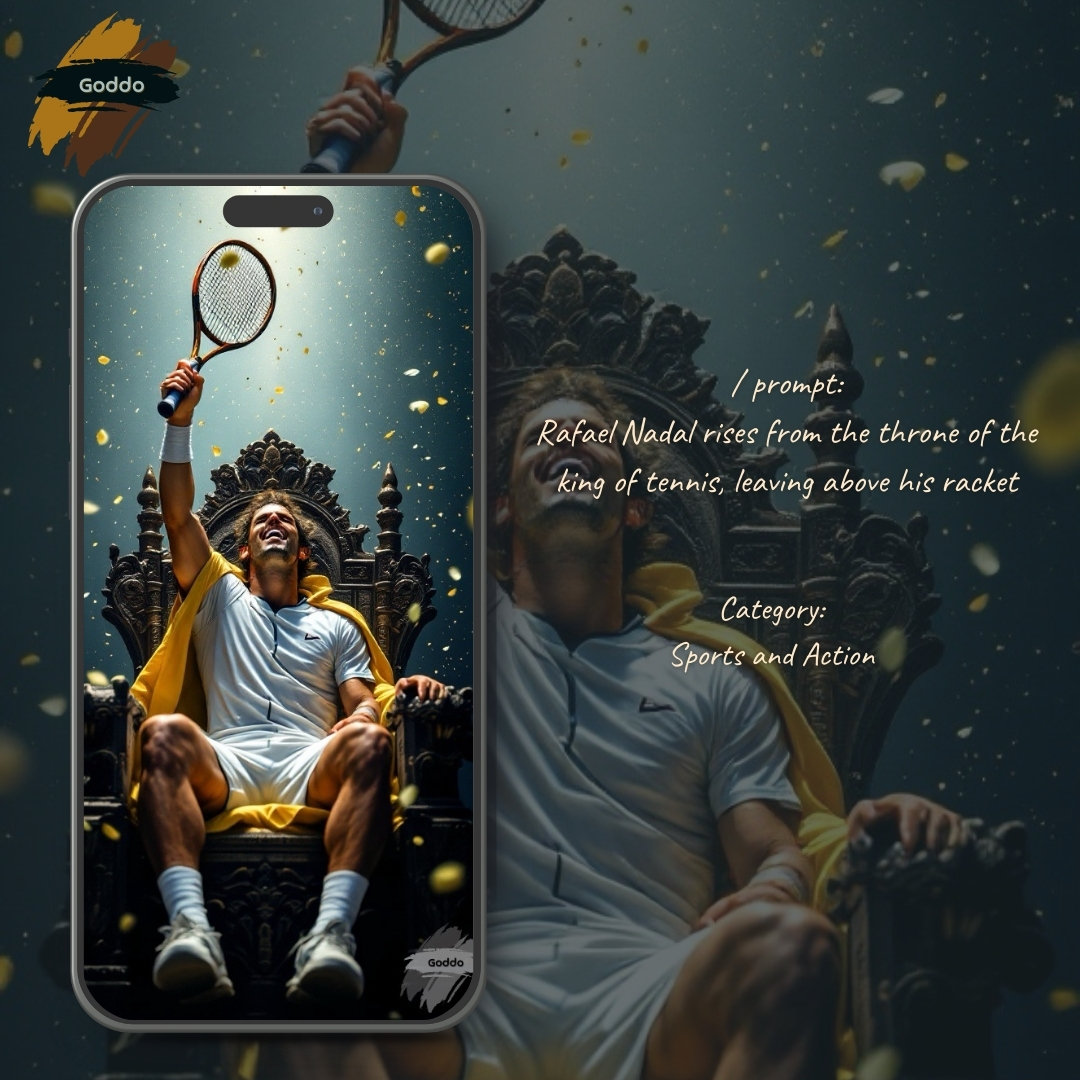 Goddo_AI's tweet image. Crown earned, not given. 🎾👑 Champions create their own legacy.   

#GoddoAI #GameSetMatch #TennisKing #RafaelNadal #TennisLovers #TennisArt #reklam