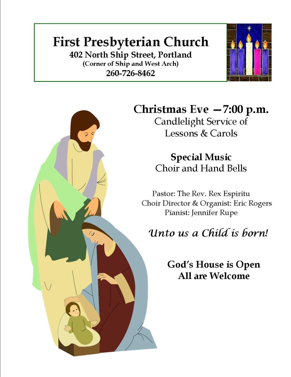FpcPortland's tweet photo. Come join with others in praise and worship on Christmas Eve at Portland—First Presbyterian Church! 

Let us Celebrate Together the Birth of the Christ Child with our annual Candlelight Service of Lessons &amp; Carols on Tuesday, December 24th at 7:00 p.m. https://t.co/MQGq2WV3FF