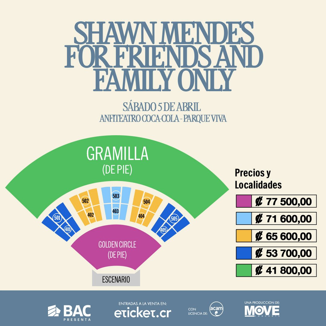 MoveConcertsCR's tweet photo. Este es un buen momento para recordarte que este martes iniciamos con las preventas para el concierto de 🤩Shawn Mendes🤩, en Costa Rica. El "For Friends and Family Only" te espera el 5 de abril, en el Anfiteatro Coca-Cola, Parque Viva. https://t.co/UpOKDACZXM