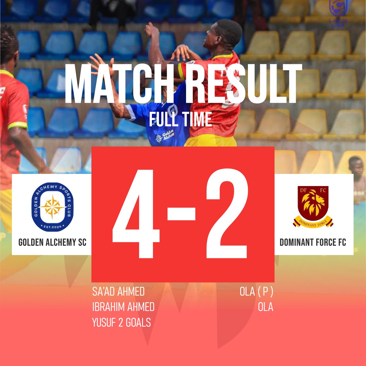 dominant_fc's tweet photo. Full-Time Result📢
Golden Alchemy 4-2 Dominant Force FC

A challenging result for the team today as we came up short against Golden Alchemy. Despite the setback, our players showed resilience and moments of quality throughout the game.

We take the lessons, regroup, and prepare for the next challenge. Thank you to our supporters for standing by us—your support drives us forward.

We’ll come back stronger. 💪

#DominantForceFC #TogetherWeRise #MatchDay