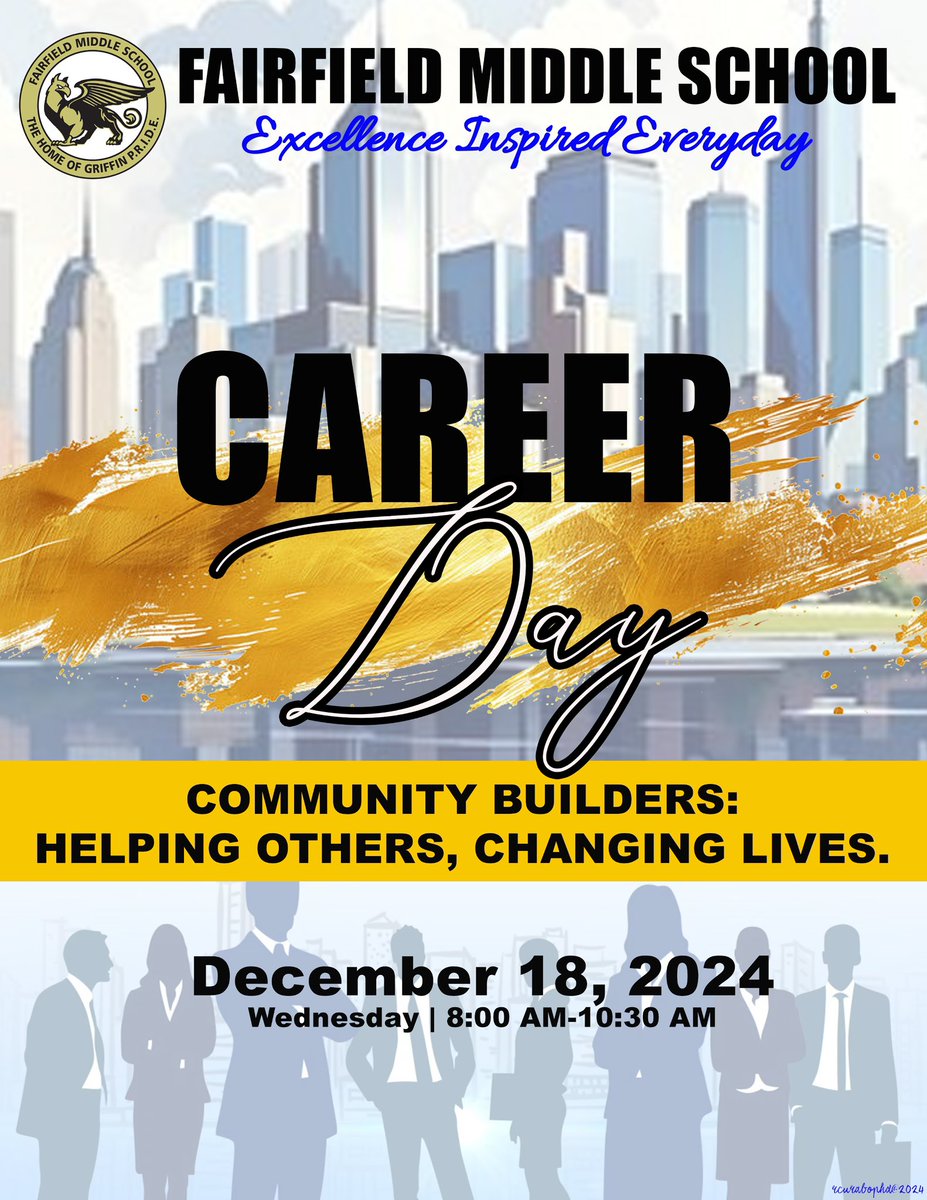 DMiller3374's tweet photo. 🎉✨ We’re thrilled to announce Career Day at @FairfieldMiddle this Wednesday, December 18th! 🌟 Our students are ready to explore exciting career paths and gain inspiration from amazing professionals. 🚀 Let’s empower the next generation of leaders! 💼👩‍🎓👨‍🎓 #CareerDay #FutureLeaders #TogetherWeSoar