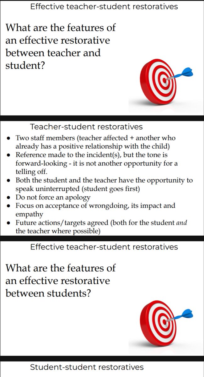 Restoratives are central to (re)building positive relationships between pupils &amp; teachers, but ONLY when done well!

Here are 18 slides of engaging training on the: rationale, set-up, dos/don'ts &amp; best practice advice

tes.com/teaching-resou…

#PastoralCPD
#edutwitter 
#pastoral
