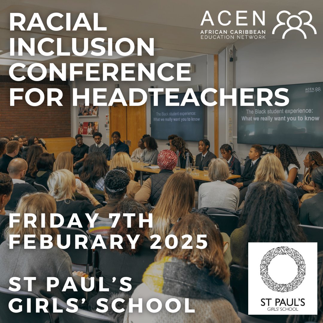 Registration is open for the ACEN Racial Inclusion Conference for Headteachers - the only school-focused anti-racism event by students, staff, and academics. 

🗓 Friday 7th Feburary 2024 📍 St Paul’s Girls’ School, London ⏰ 09:00 – 16:00

More info: aceducationnetwork.com/2025-heads-con…
#EDI