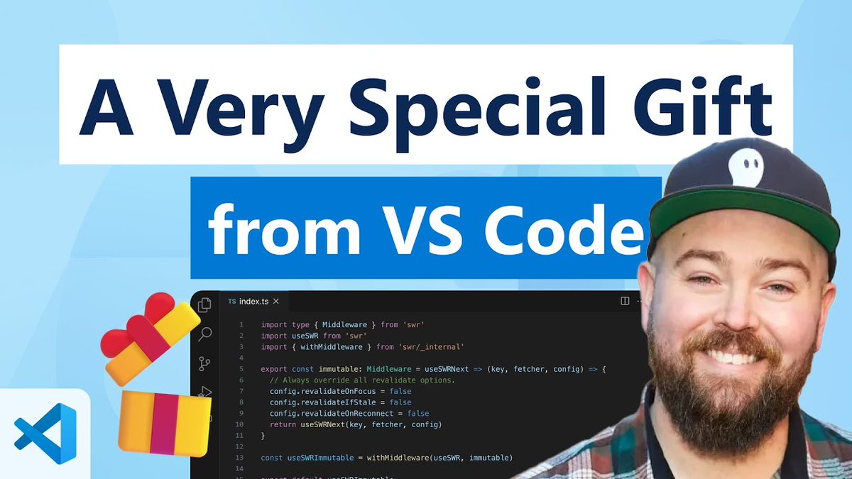 Visual Studio Code (@code) on Twitter photo Who likes presents? 🎁
Join <a href="/jlengstorf/">Jason Lengstorf</a> and friends this Wednesday, December 18th at 10:30 AM PT for a very special livestream.
This is the one show you definitely do not want to miss. youtube.com/watch?v=CijHJB… Who likes presents? 🎁
Join <a href="/jlengstorf/">Jason Lengstorf</a> and friends this Wednesday, December 18th at 10:30 AM PT for a very special livestream.
This is the one show you definitely do not want to miss. youtube.com/watch?v=CijHJB…