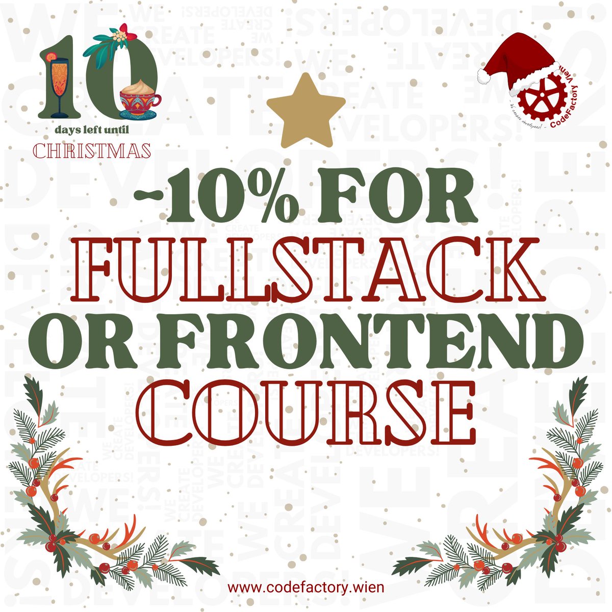 CodeFactoryVIE's tweet photo. 🎄 Third advent week offer: 🎄

➡️ Use the code: ADVENT2024CF3
Get -10% for FullStack OR Frontend Web Developer Course❗

Register now: https://t.co/HuW8mTMquq

*Conditions:
Offer ends on Sat, Dec. 21st 23:59.
The offer is valid only for our FullStack &amp; Frontend courses. https://t.co/Zxwfn3tyGR