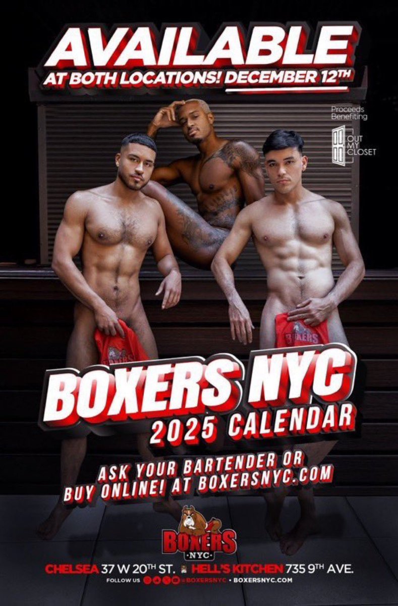 📌REMINDER - GO SUPPORT!
The new <a href="/BoxersNYC/">BOXERS NYC</a> Calendar is out. 
Proceeds to benefit <a href="/OutMyCloset/">OUT MY CLOSET</a> to support homeless LGBTQIA+ youth
Go support! 
Ask your bartender at either HK or Chelsea Boxers locations. 
INFO: boxersnyc.com