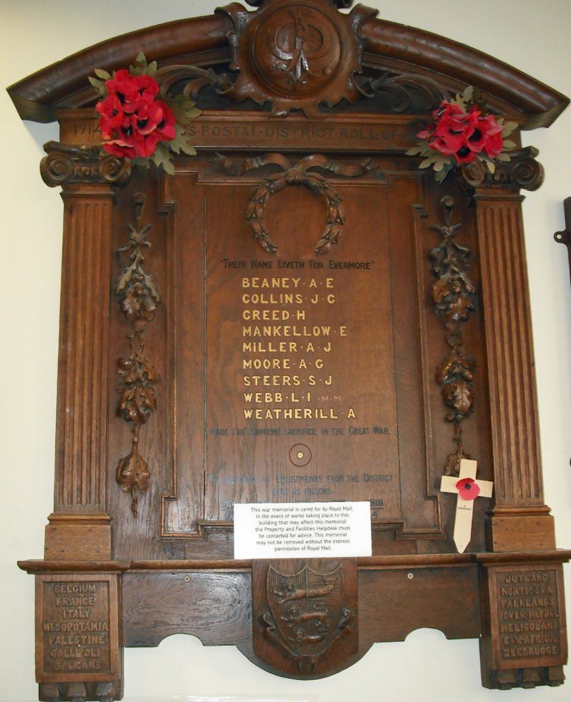 1940Andy's tweet photo. When Hastings Post Office closed few years back and moved to W H Smith I campaigned to have these memorials moved to the store. It didn’t ‘fit the corporate image’ of @WHSmith and so they are now hidden away and rarely seen by the public at the sorting office. Shame on you, WHS. https://t.co/N4CwHBpbMu