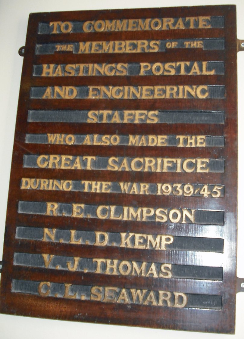 1940Andy's tweet photo. When Hastings Post Office closed few years back and moved to W H Smith I campaigned to have these memorials moved to the store. It didn’t ‘fit the corporate image’ of @WHSmith and so they are now hidden away and rarely seen by the public at the sorting office. Shame on you, WHS. https://t.co/N4CwHBpbMu