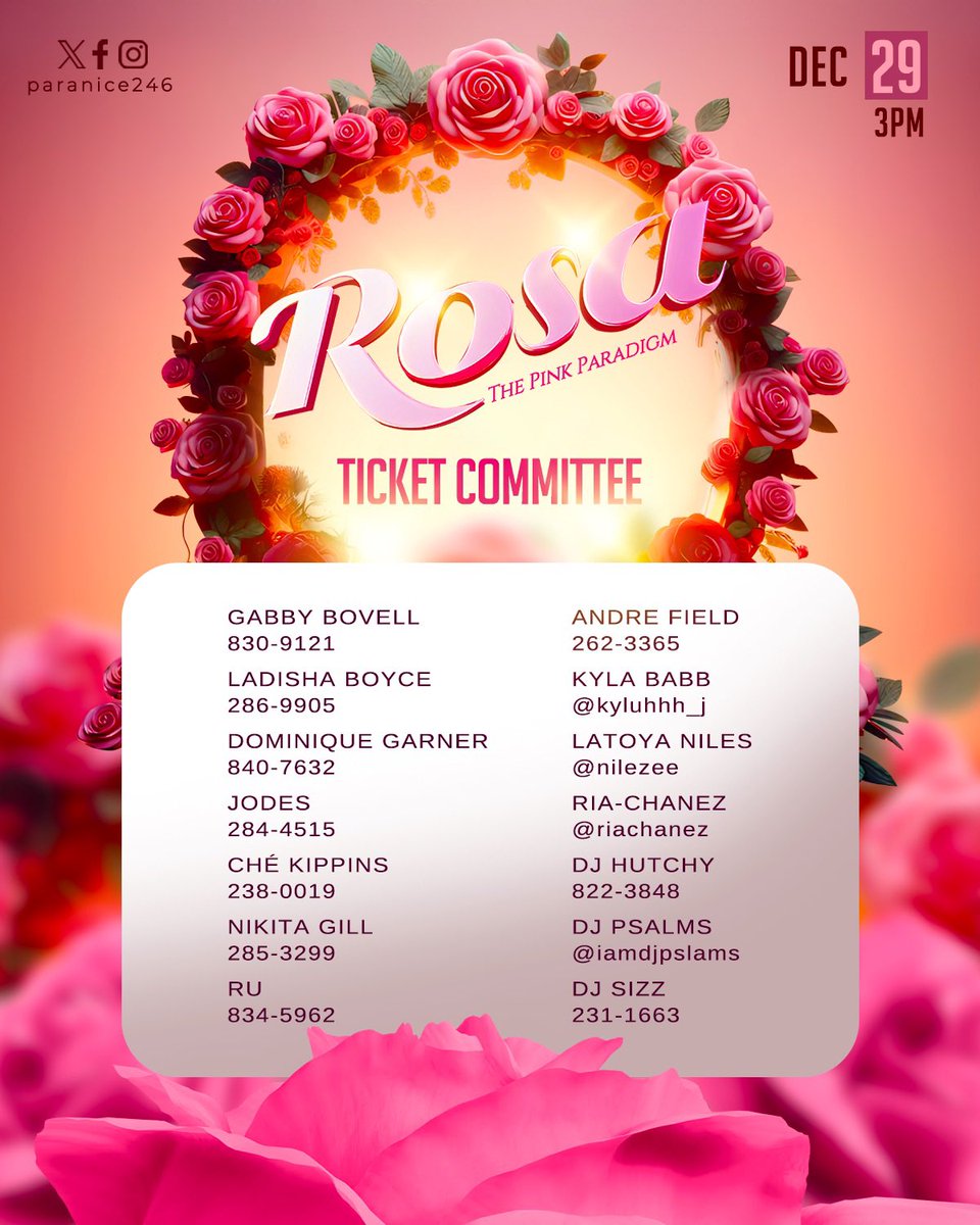 Paranice246's tweet photo. You + your girls + Paranice: Rosa = a whole vibe. 🌺🔥 Don’t miss out—grab your group ticket package and let’s take over the night!

🗓️December 29th 

Tickets 🎟️: $120 
5 Tickets 🎟️: $550
10 Tickets 🎟️: $1000

#ParaniceEvents #ParaniceRosa https://t.co/PACsXbipqc
